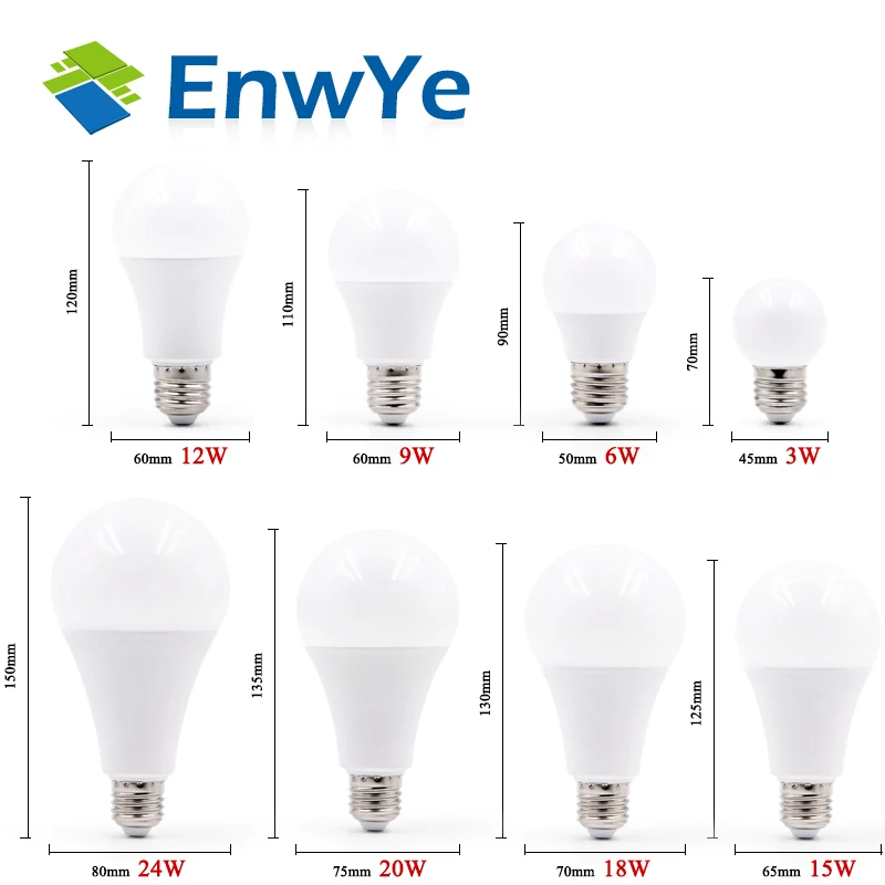 EnwYe светильник лампа E27 E14 светодиодная переменного тока 220 в 240 20 Вт 24 18 15 12 9 6 3 - Фото №1