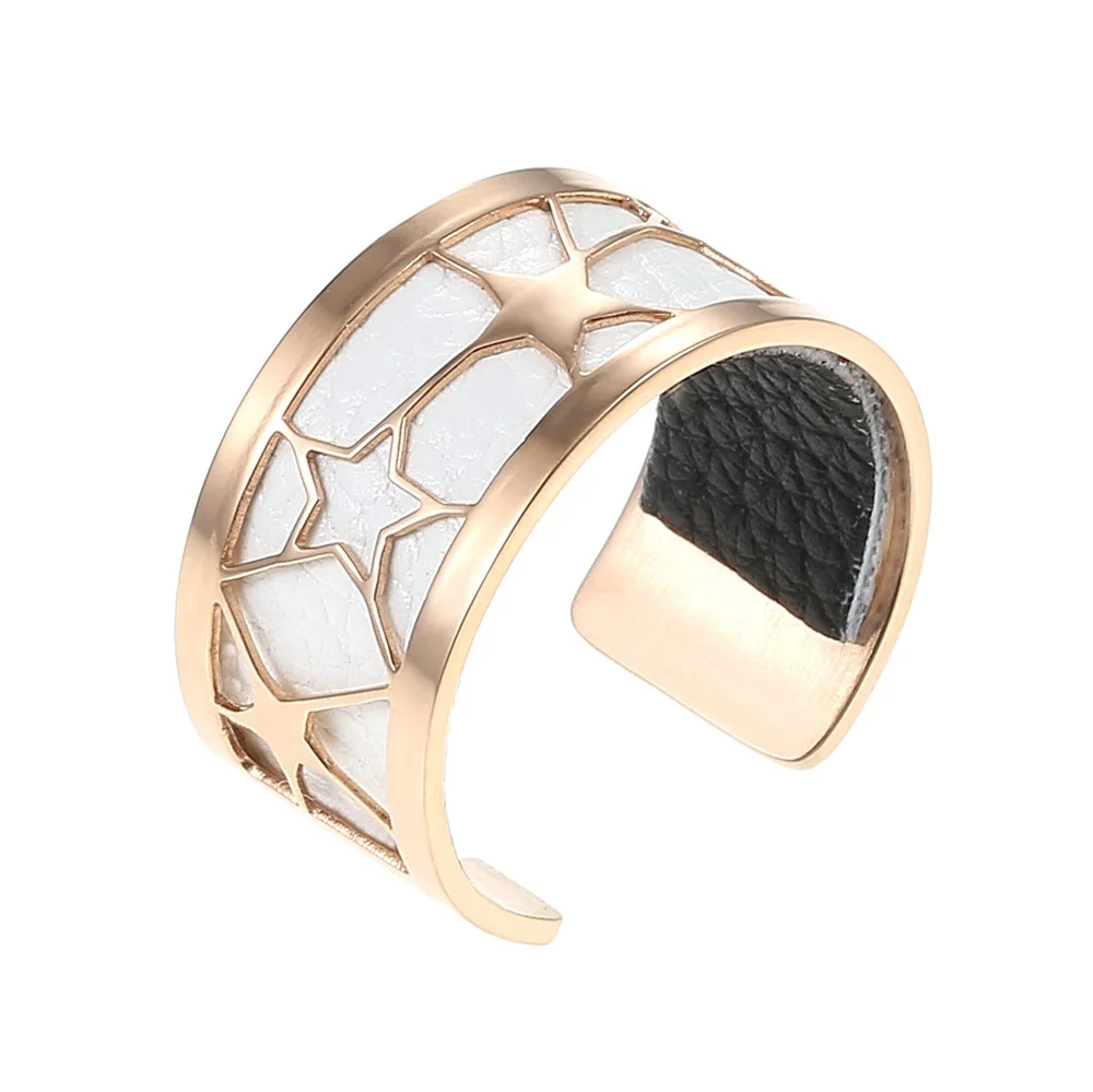 white and black Cremo Star Bague Femme кольцо горячее кольцо для женщин розовое золото нержавеющая сталь Регулируемая переплетенная кожа Bague Femme Жоржет - Цвет основного камня: white and black