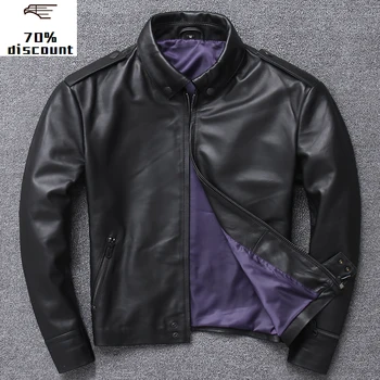 

2020 New spring Men's Genuine leather jacket biker Men's sheepskin coat Hood army real leather jacket