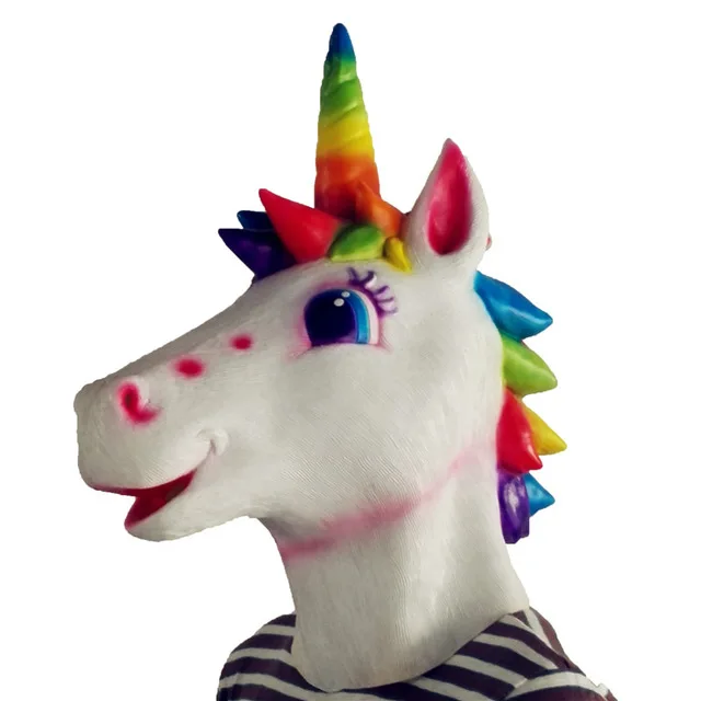 Горячая Распродажа жуткая лошадь Зебра Единорог собака маска животного высокого качества латексная маска для хеллоуина Косплей офисные маскарадные Вечерние Маски - Цвет: rainbow unicorn