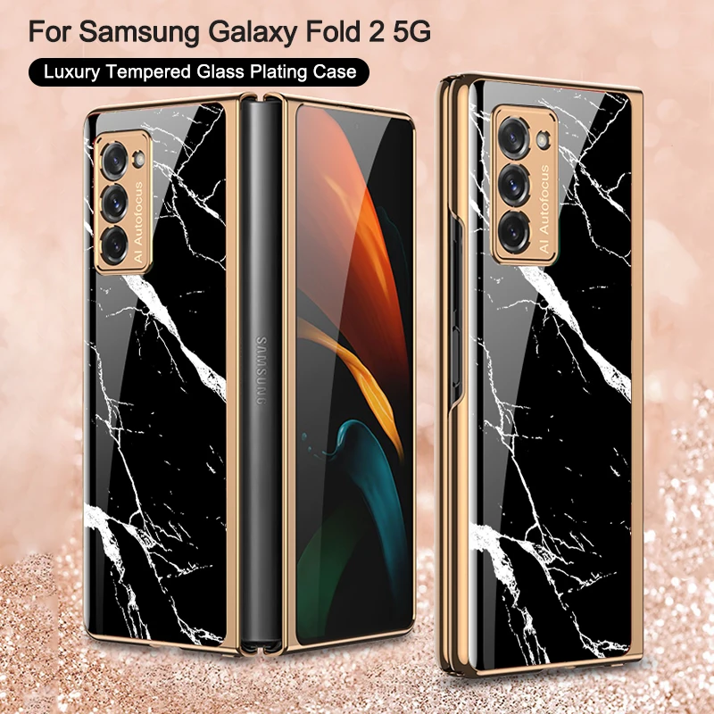 Custodia Protettiva In Vetro Temperato Placcato Di Lusso Per Samsung Galaxy Z Flip Fold 2 5G Custodia Protettiva Anti-Bussola Per Samsung Flip Fold 2
