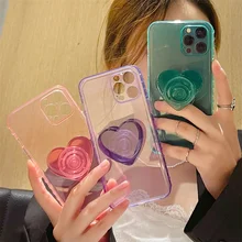 Cute Love Stand Phone Cases For iPhone 11 12 mini Pro Max SE 2020 X XR XS Max 7 8 Plus Kickstand Transparent Plain Soft Cover