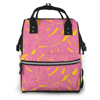 

Pink Palm Leaves Nappy Backpack Mummy Bag Large Capacity Mom Baby Multi-function Waterproof Outdoor Travel Diaper Bags