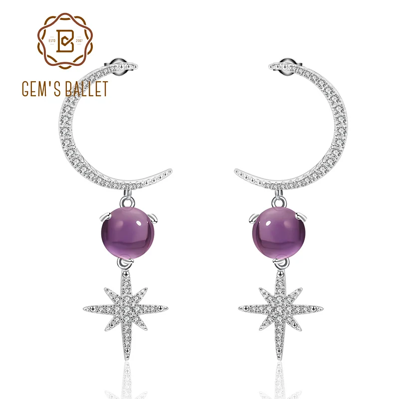 GEM'S BALLET Space коллекция 925 пробы серебряные серьги в виде Луны и звезды 4.02Ct