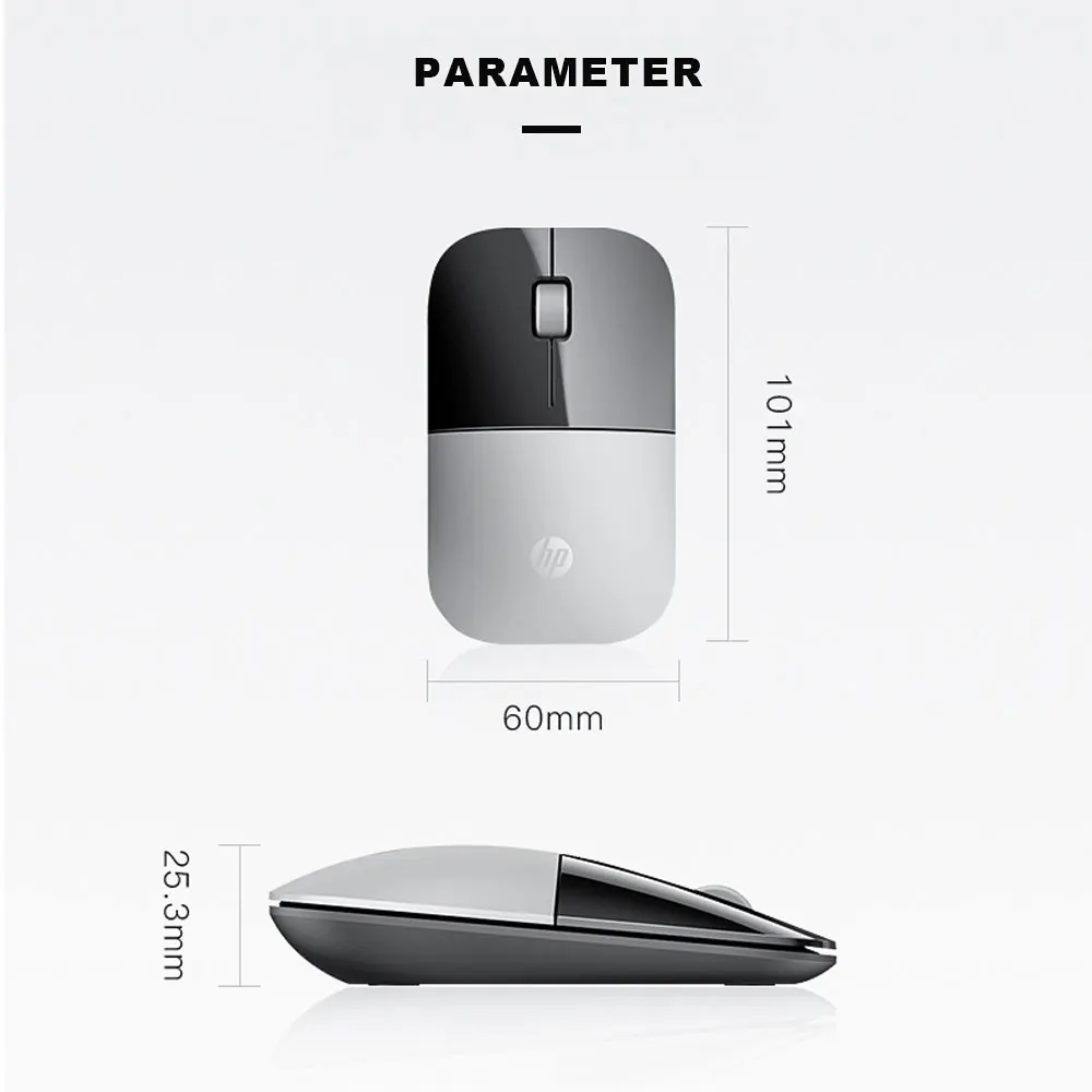 Hp Z3700 Мини тонкая Бесшумная беспроводная мышь, Портативная оптическая USB мышь 1200 dpi 2,4 ГГц, приемник, мышь для ПК, ноутбука, офиса, милые мышки
