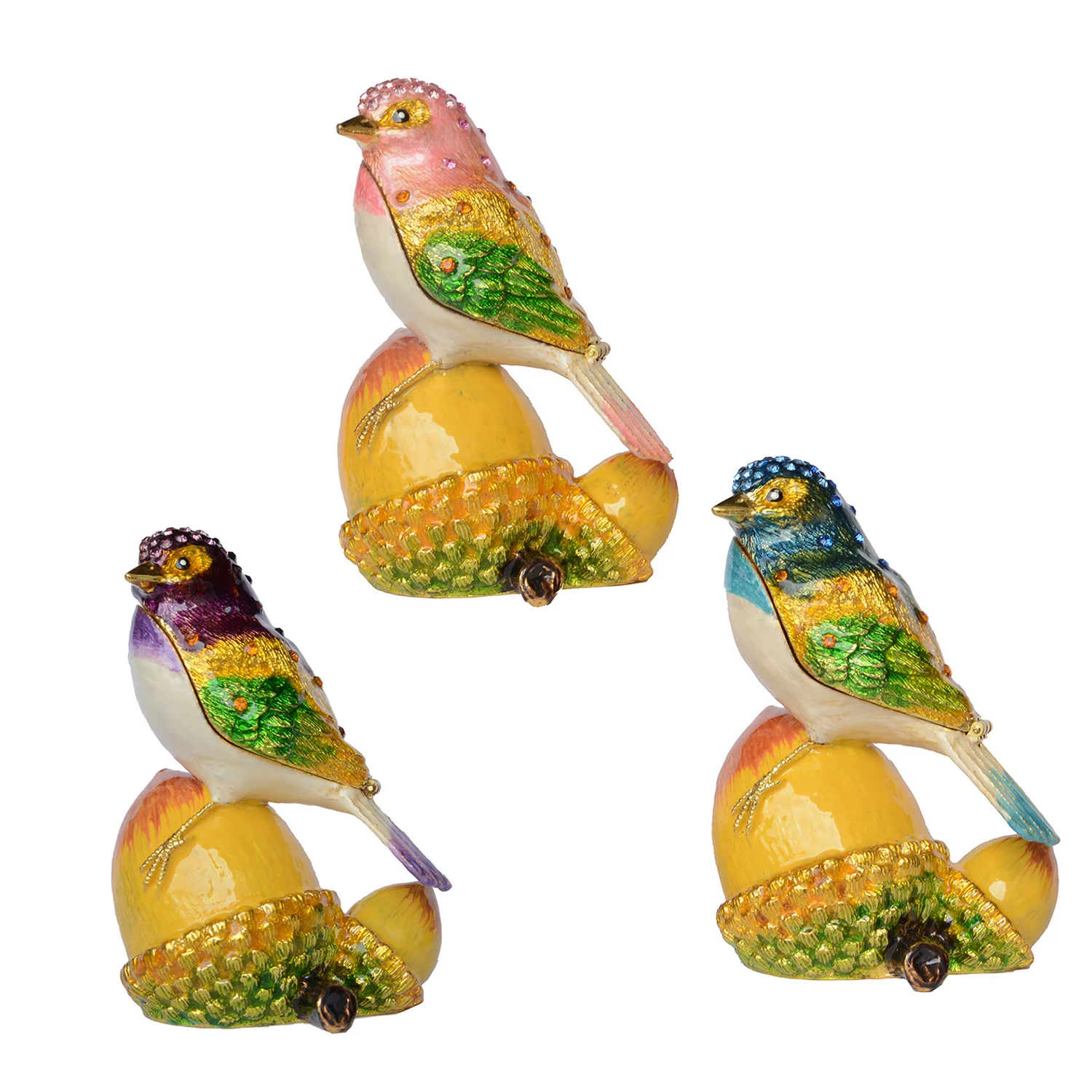 Bird on Acorn Trinket Box, Jewelry Organizer, Ring Holder, Metal Collectible Figurine, Novelty Gift
