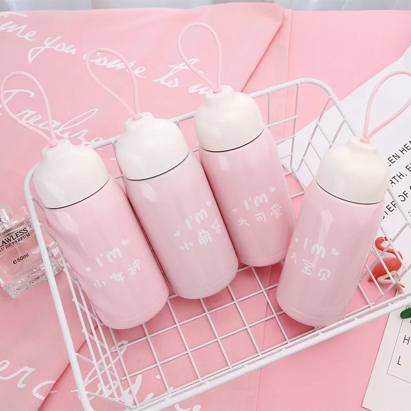 

Pink GIRL'S Heart Fashionable Words Insulated Cup Cute Goddess Portable Portable Bottle Children Students Outdoor Pocket Gift Cu