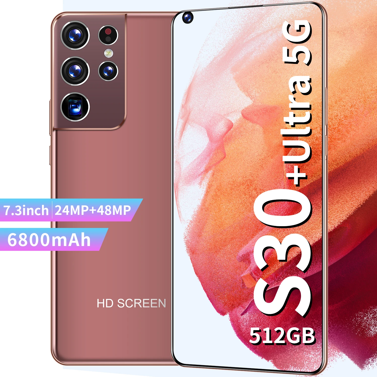 Hot Selling S30 Ultra 7.3 Inch Smart Phone 6800mAh 16+512G HD Full Screen Face Fingerprint Unlock Dual SIM Network Mobile Phone