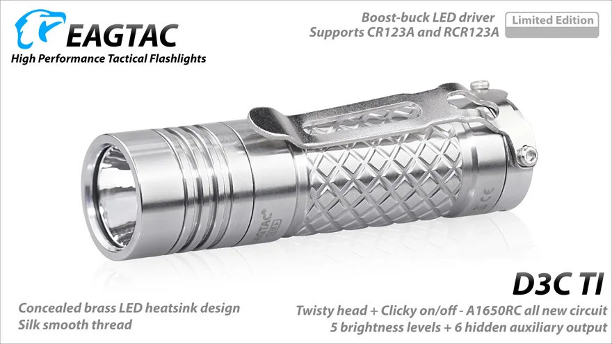 EAGTAC D3C Ti XM-L2 U4 светодиодный фонарик супер яркий 800LM EDC Мини фонарь 16340 CR123A Ограниченная серия
