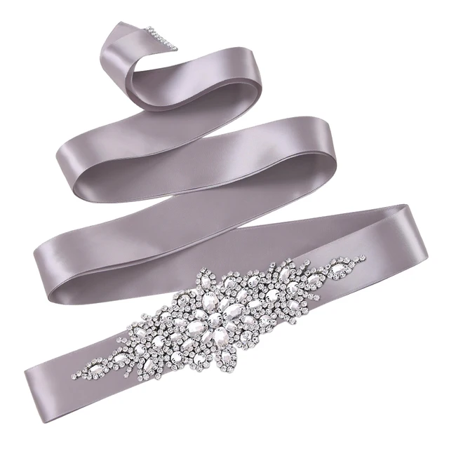 TOPQUEEN S01 Rhinestone Women's Belt Bride Belts Bridal Sashes Wedding Accessories Belts For Evening Party Prom Gown Dress drak gray ribbon