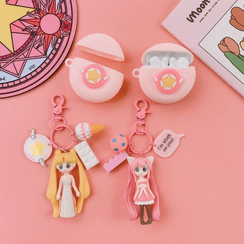 

Cute luxury Earphone Case for Huawei Freebuds 3 Cover Bluetooth Earphone Charging Box Silicone Protetct Sleeve Pink Girl Keyring