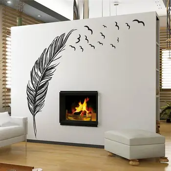 

Huge Feather Wall Stickers Home Decoration Wallpaper Tv Minimalist Wall Decoration Black Bedroom Background Modern J2S0