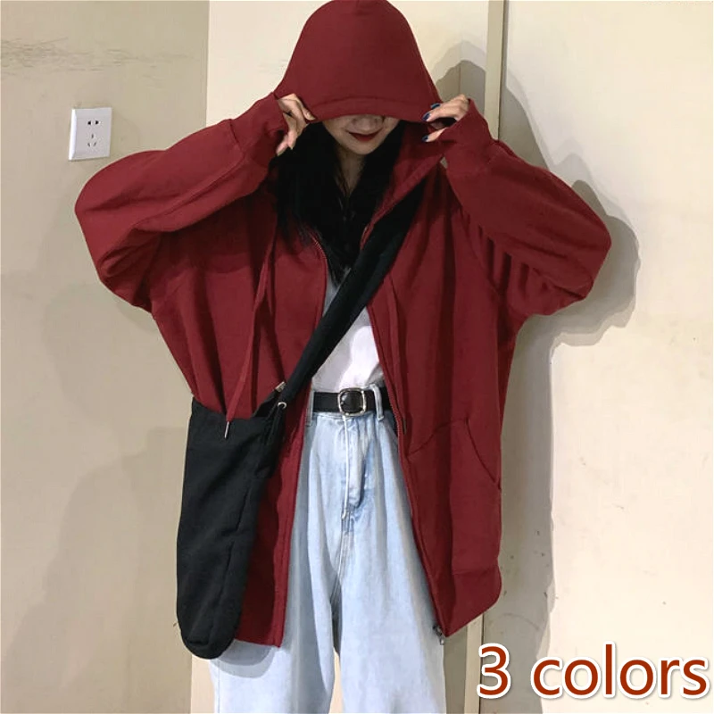 Zip Up Hoodie Women Spring New Casual Hooded Pure Black Retro Lady Jacket Harajuku All-match Chic Oversize Woman Streetwear Tops women 2022 spring autumn new black gold velvet suit jacket female elegant temperament slim outwear oversize lady blazer coats