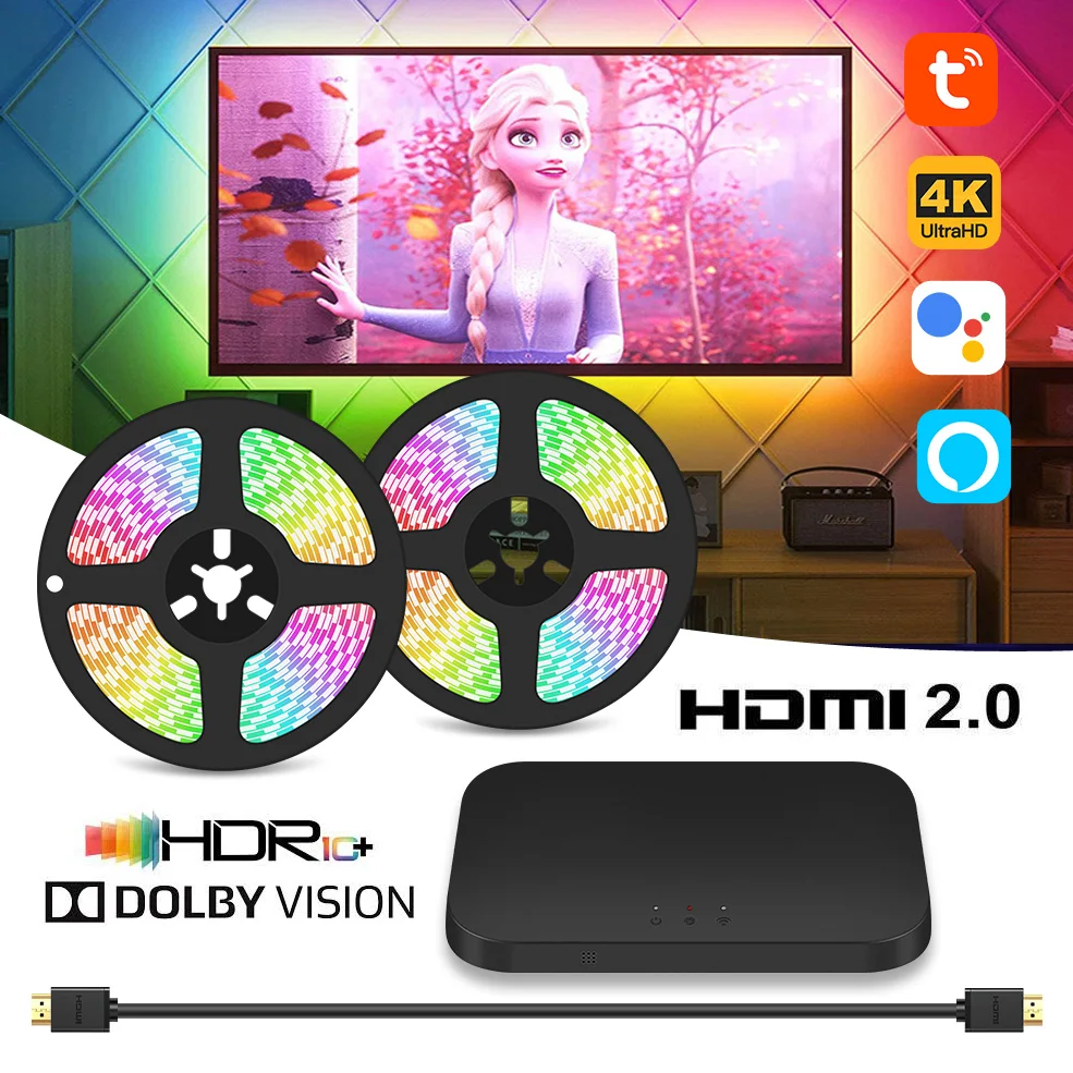 TV PC 백라이트 몰입 스크린 동기화 조명, 4K HDMI 앰비언트 라이트, 알렉사 구글 홈 돌비 비전 HDR10 과 호환