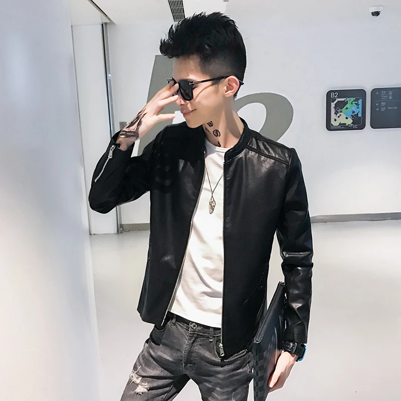 

2019 Autumn Social Slim Korean Leather Jacket Jacket Men