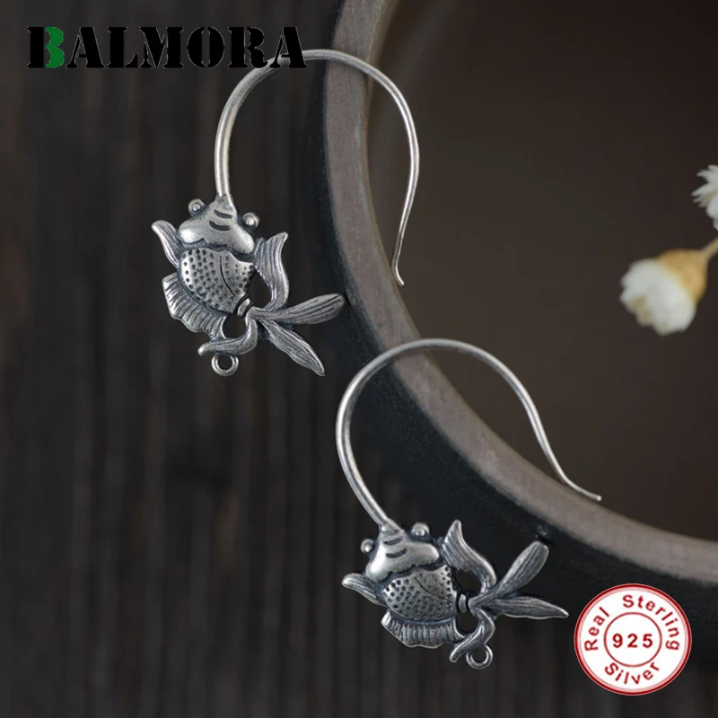 

BALMORA Real 925 Sterling Silver Drop Dangle Earrings for Women Girls Elegant Wedding Gift Lovely Fish Shape Earring Jewelry