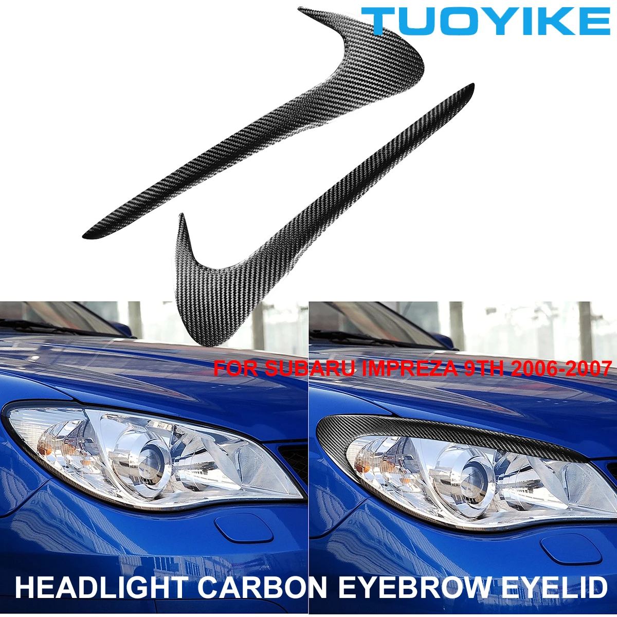 

2PCS Car Styling Real Carbon Fiber Headlight Eyebrow Eyelids Trim Cover Sticker For Subaru Impreza 9th Generation 9 2006-2007