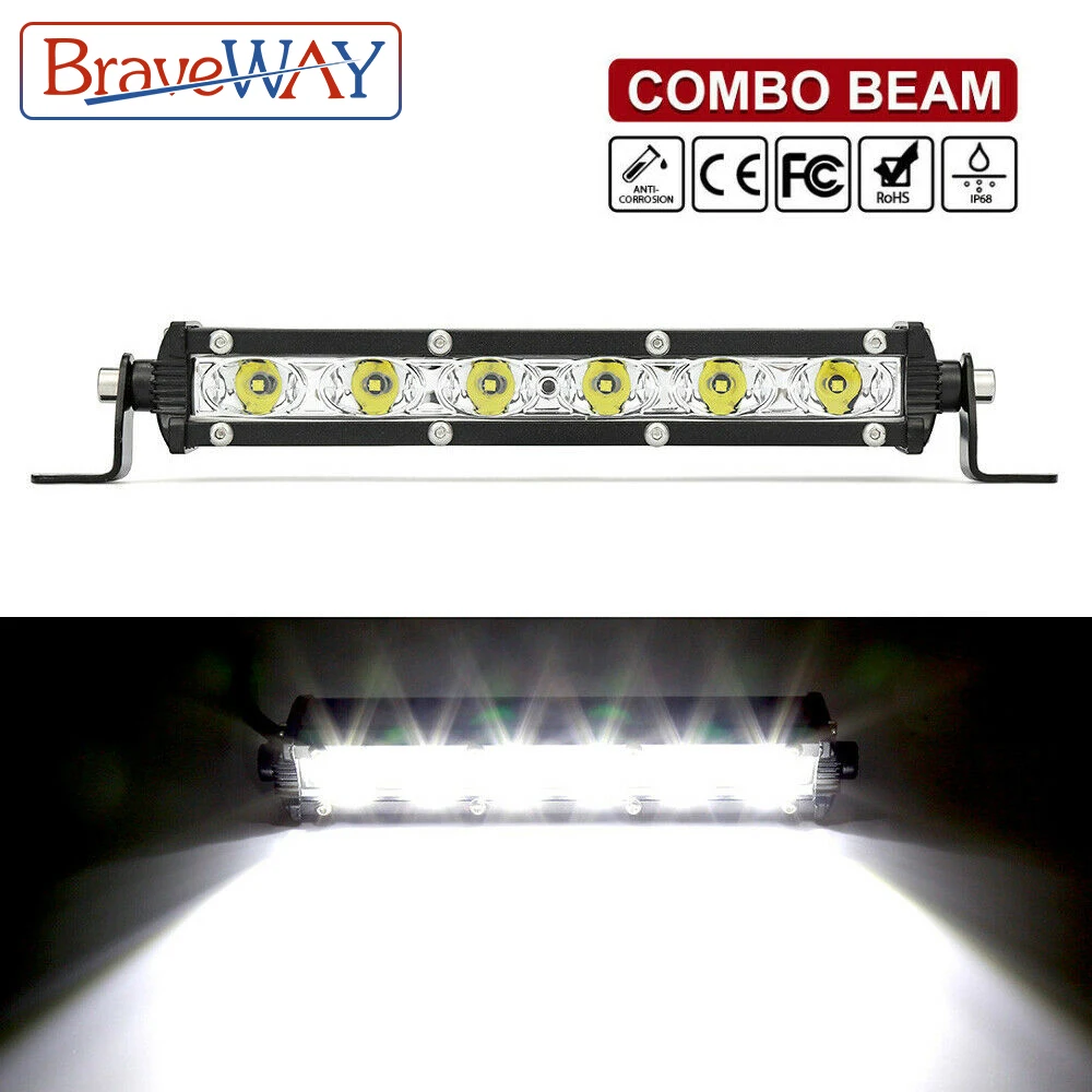 BraveWay 6D 8 дюймов 20 дюймов 30 Вт 90 Вт Светодиодный светильник-бар точечный прожектор светодиодный рабочий светильник-бар внедорожный лодочный светодиодный бар для трактора ATV UAZ SUV