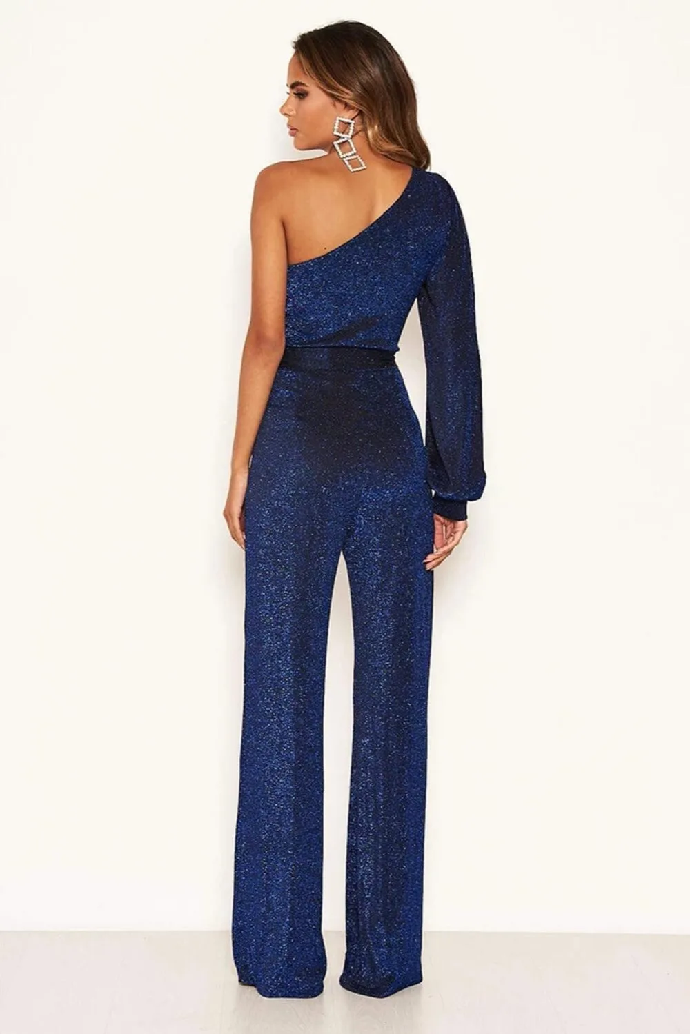 one shoulder split sleeve jumpsuit