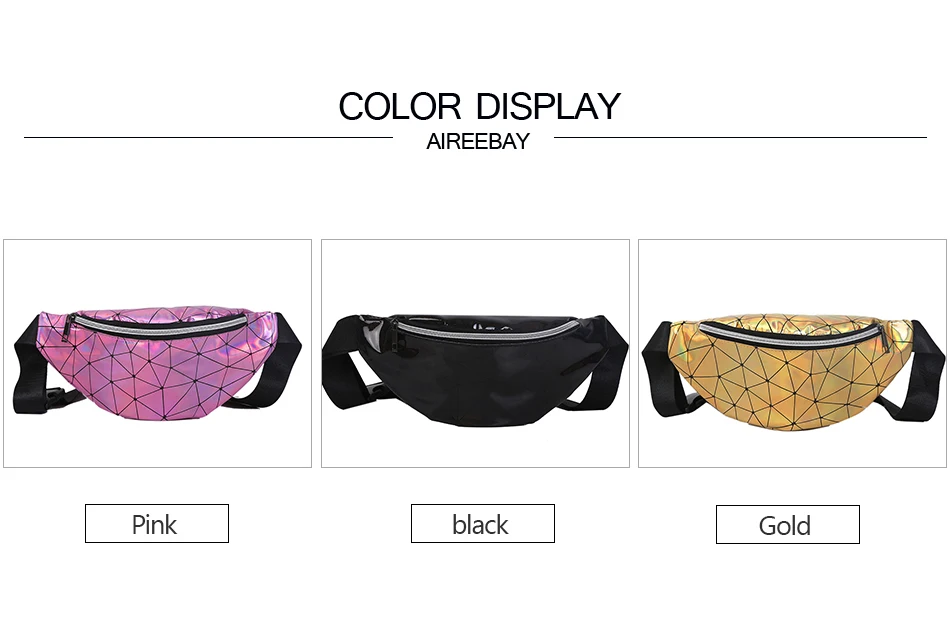 AIREEBAY голографическая поясная сумка для женщин Розовая Дамская голограмма поясная сумка черная Геометрическая поясная сумка кожаная