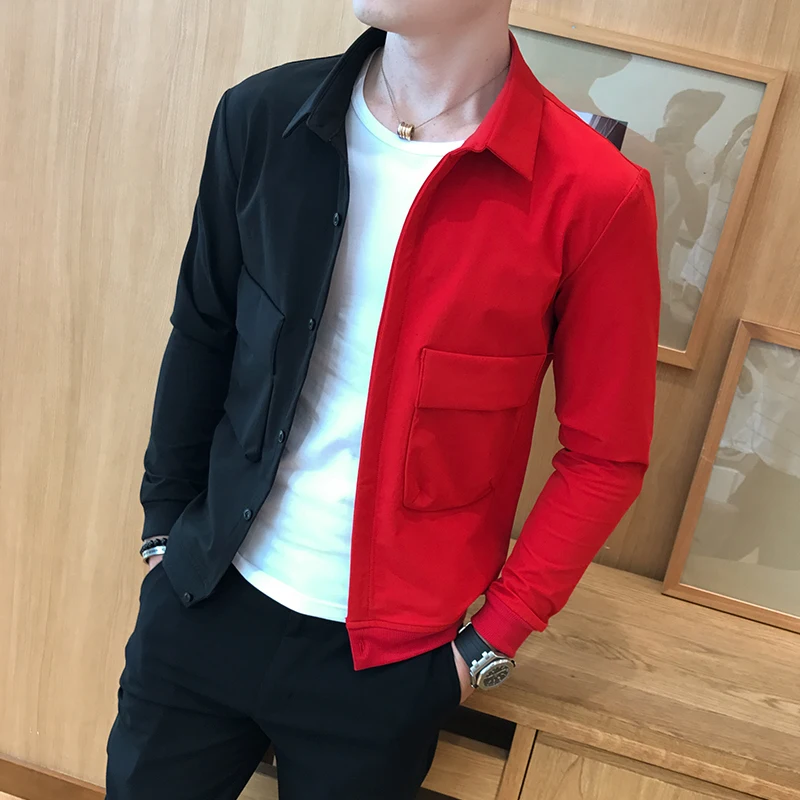 

2020 Spring New Korean Version Patchwork Jacket Black Red Stitching Casual Slim Jacket Fashion Men Street Casual Hip Hop Jacket