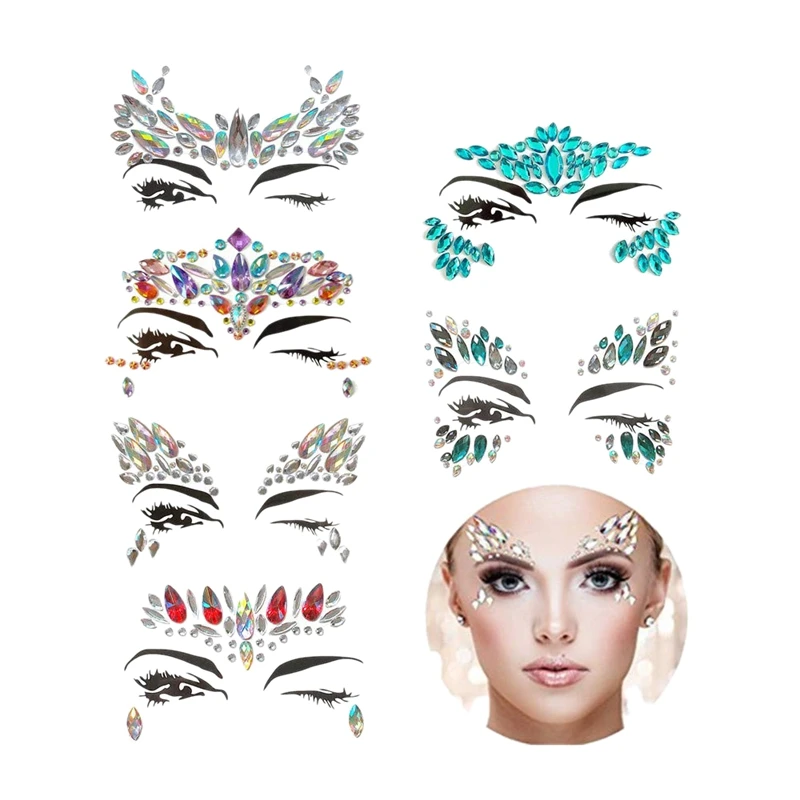 6 Sets Face Gems Rhinestone Mermaid Jewels Tattoo - Crystal Stickers Tears Gem Stones Bindi Temporary | Красота и здоровье