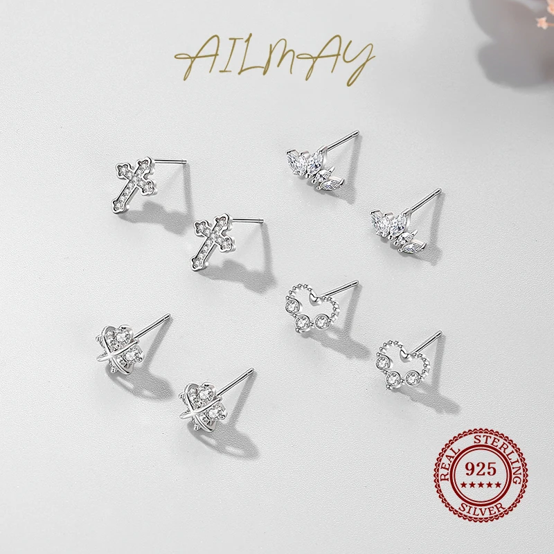 Ailmay 뜨거운 판매 새로운 100% 925 스파클링 클리어 지르콘 크라운 여성을위한 절묘한 귀걸이 성명 보석 선물