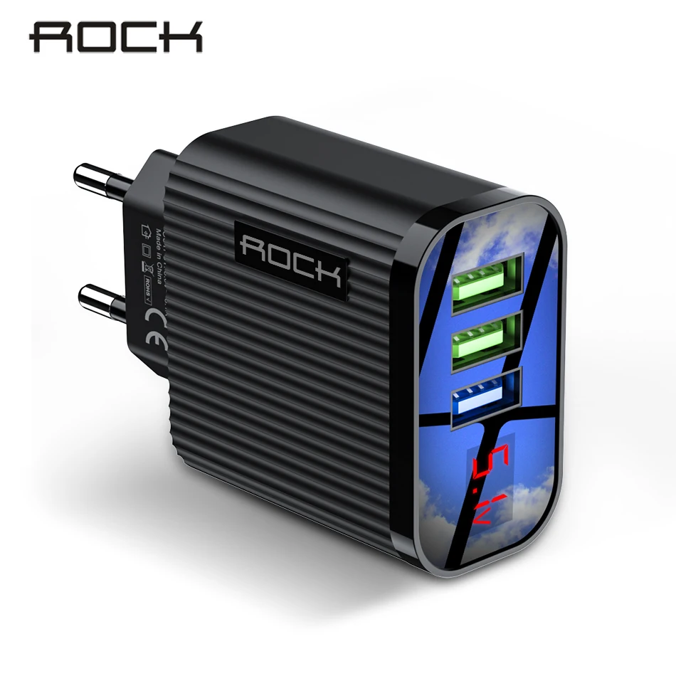 Зарядное устройство ROCK, 3 порта, USB, светодиодный дисплей, ЕС, 3 А, макс., быстрая зарядка, адаптер для iPhone, samsung, Xiaomi, LG, дорожное настенное зарядное устройство|Зарядные устройства| | АлиЭкспресс