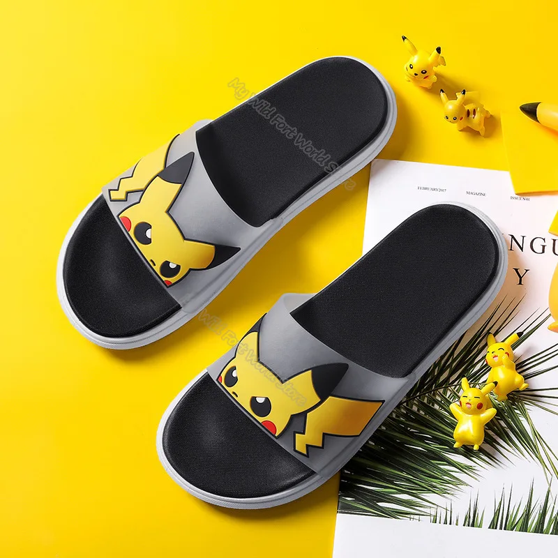 Шлепанцы для душа Pikachu Нескользящие плоская подошва мультяшный рисунок Покемон