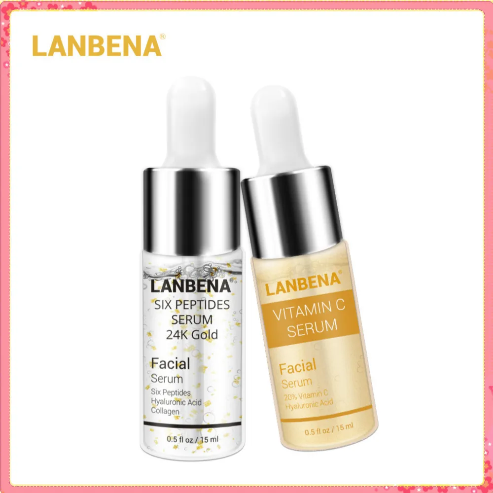 

LANBENA Vitamin C serum + 24K Gold Six Peptides freckles Skin Care essence anti aging wrinkle face serum Moisturizing Whitening
