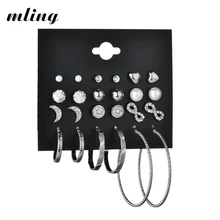 12 пар/компл. Мода женский Стразы Кристаллические серьги для Для женщин золотой круг серьги набор микс в стиле панк, ювелирные изделия для девушек