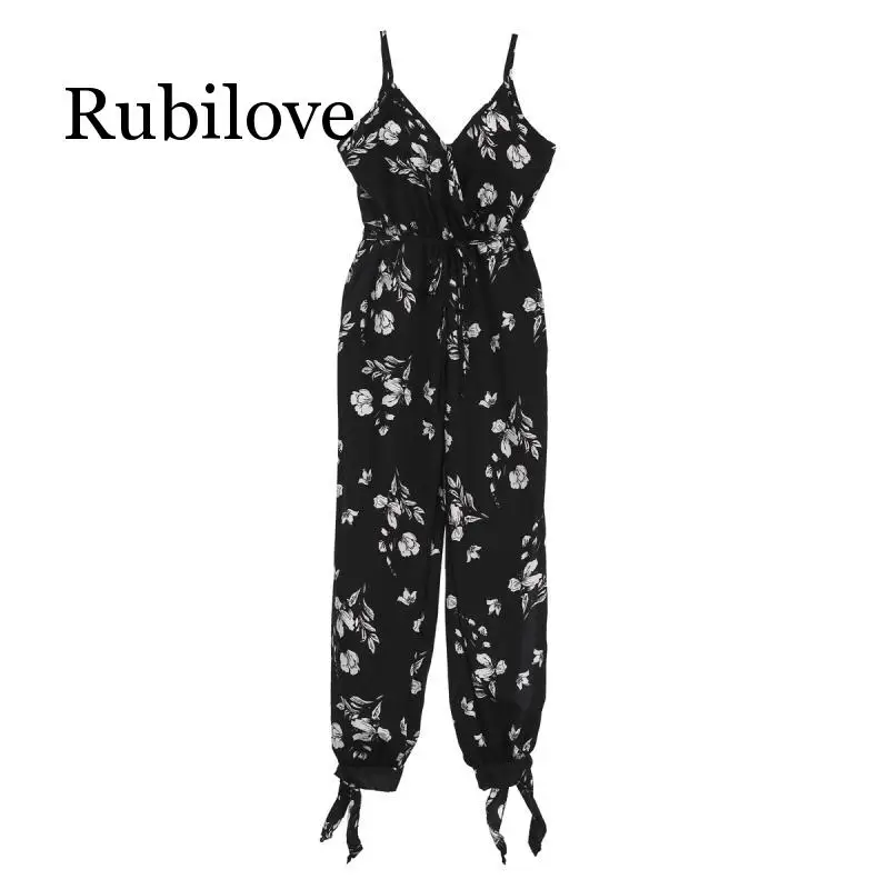 Rubilove летние женские праздничные повседневные Комбинезоны без рукавов модные женские боди с цветочным принтом в стиле бохо свободные длинные штаны