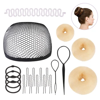 

Frcolor Hair Bun Maker Kit Wig Net Cap Hair Donut Styling Accessory Set (Beige)