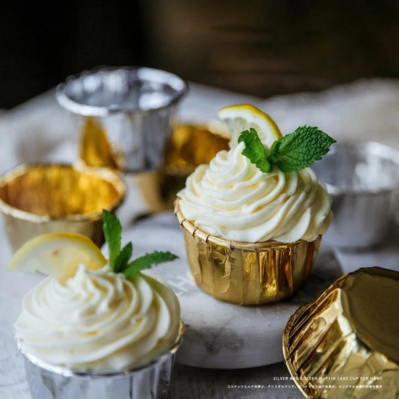 50 ピース セットマフィン紙コップゴールデンカップケーキラッパーライナーラウンドフォーム用の装飾ツール Cake Molds Aliexpress