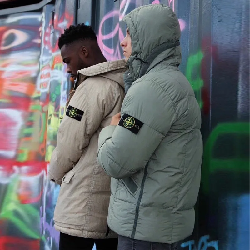 

New ISLAND 20FW Couple Hooded STONE Down Cotton Jacket Loose Zipper Jacket Function Keep Warm Coats