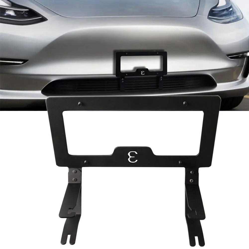 

No Drilling Holder Accessories Exterior Durable Car License Plate Frame Vehicle Slipstream Bracket Front Mount For Tesla Model 3