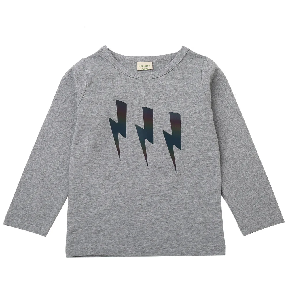 HereNice Kids Chien/детская футболка Топы с узором в виде молний, одежда с длинными рукавами футболки для маленьких девочек
