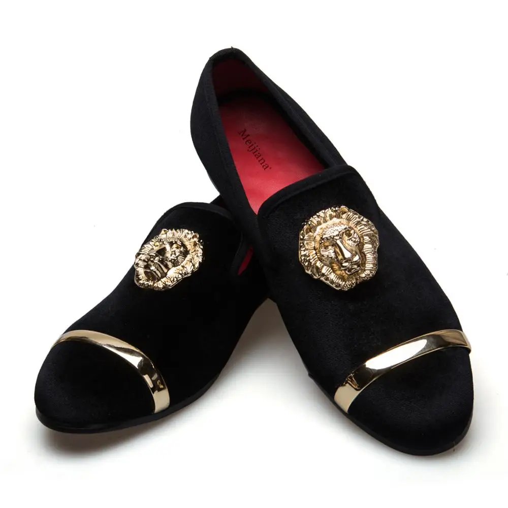 

New Fashion Gold Top Metal Toe Men Velvet Loafers Dress Shoes Italian Mens Dress Shoes Handmade Loafers Shoes