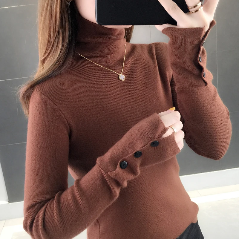 2019 корейский свитер зимний водолазка женская одежда мягкий теплый на пуговицах