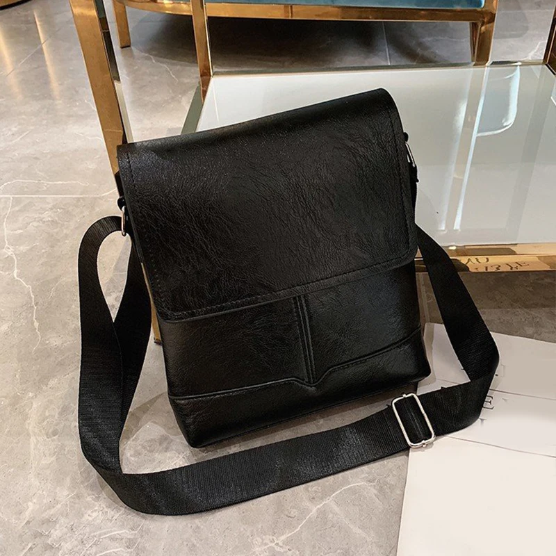 Черный Fashion Men's Handbag Designer Leather Business Diagonal Handbag Briefcase Solid Color Classic Bag - Цвет: Черный