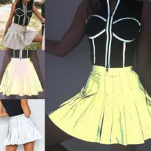 Корейская стильная блестящая Светоотражающая плиссированная юбка с высокой талией Harajuku Милая женская сексуальная уличная Летняя короткая мини-юбка