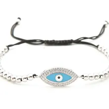 Золото серебро микро pave cz кубический цирконий веревка отрегулированный браслет из медного бисера sty32 Турецкий Дурной глаз Шарм плетеные браслеты