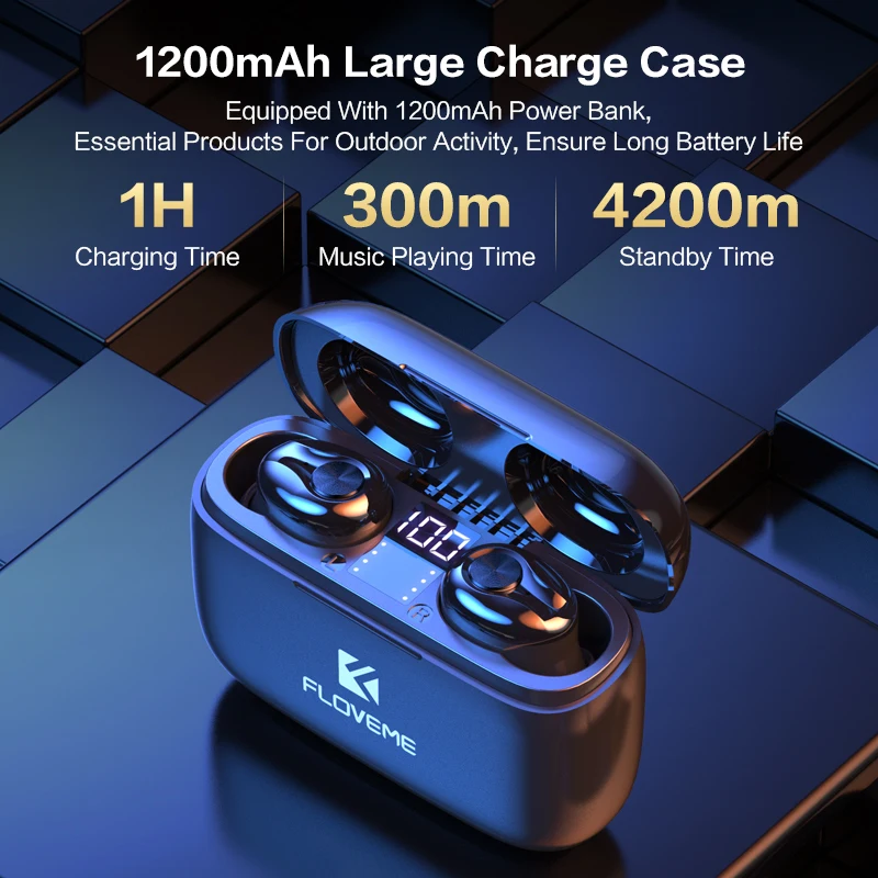 FLOVEME Headphones For TWS 5 0 Mini cuffie Bluetooth Earphones Touch Control HIFI Stereo Bluetooth Headset for iOS Android