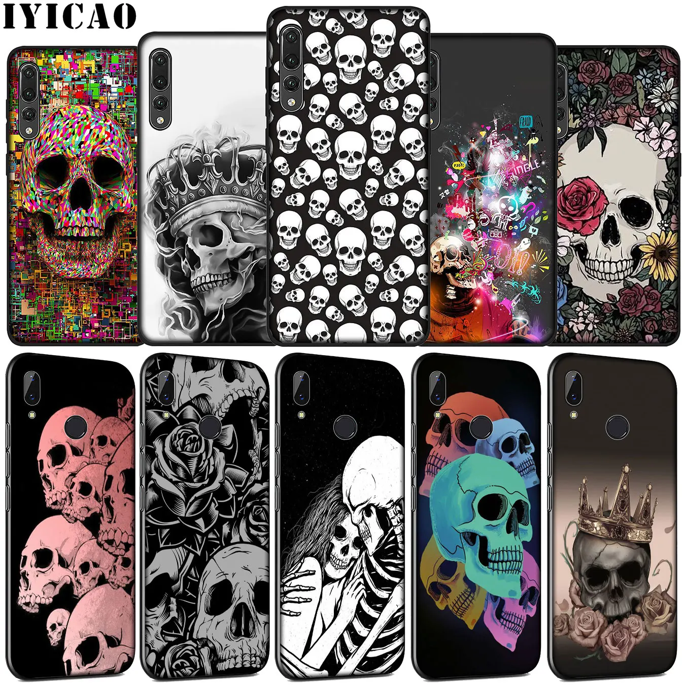 Мягкий силиконовый чехол с черепом IYICAO для Huawei P30 P20 Pro P10 P9 Lite Mini 2017 2016 черный P Smart Z