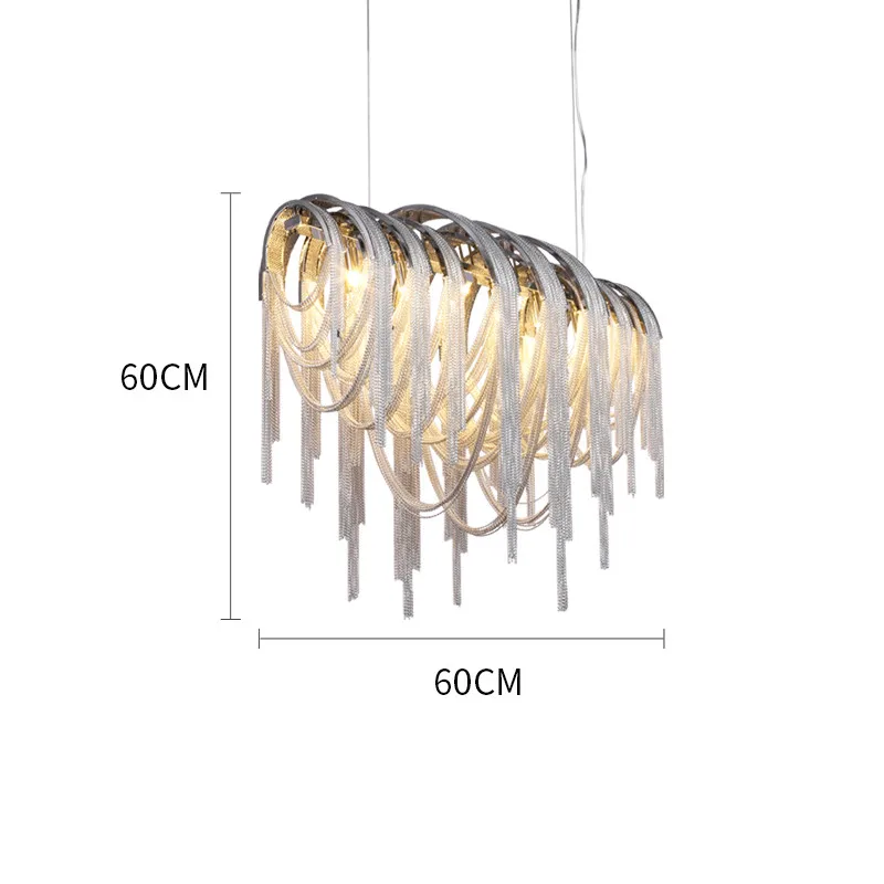 L60cm 5 light Современный светодиодный подвесной светильник с алюминиевой цепочкой, Подвесная лампа для виллы отеля, хромированная Подвесная лампа с золотым блеском и кисточкой - Цвет корпуса: L60cm 5 light