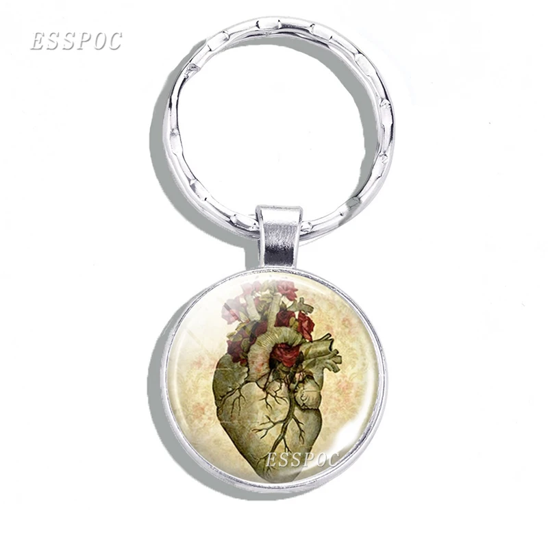 Creative Car Keyring Anatomical Heart Newspaper Glass Cabochon Keychain Vintage Jewelry | Украшения и аксессуары