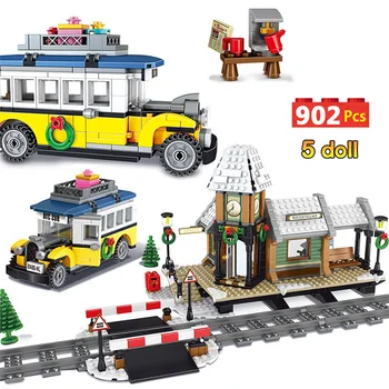 

902pcs City Technic Truck Building Blocks Toys Compatible Creators Winter Village Train Station Bricks Friends Toys for Girl