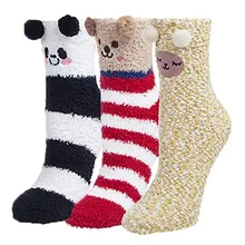 Женские пушистые носки; 3 пары теплых мягких тапочек; домашние носки для сна с милыми животными; теплые хлопковые носки высокого качества