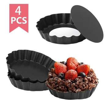 

4 Pack Mini Tart Pan Non-Stick 5 Inch Round Pan with Removable Bottom for Baking Pies Quiche Cheese Cakes and Dessert