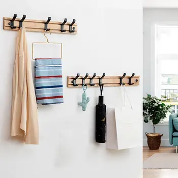 

Wooded Removable Adjustable 6 Hooks Mug Holder Clothes Coat Scarf Belt Tie Towel Hanger Closet Organizer Rack Kitchen Shelf